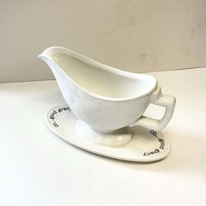 MUD PIE Gravy Boat White Serving Bowl One Pc Dish And Pour Phrase Oh Good Gravy